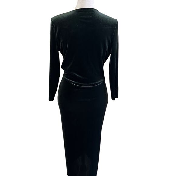Zara Midi Dress Velvet Green SZXS Knot Front Deep V Front Slit Ruched Whimsygoth - Picture 2 of 12